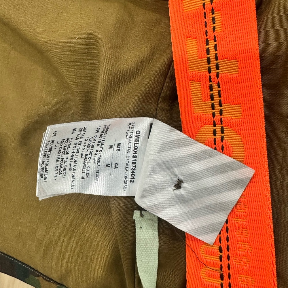 Off-White Camouflage Jacket with Patches and Orange Accents - Picture 10 of 12